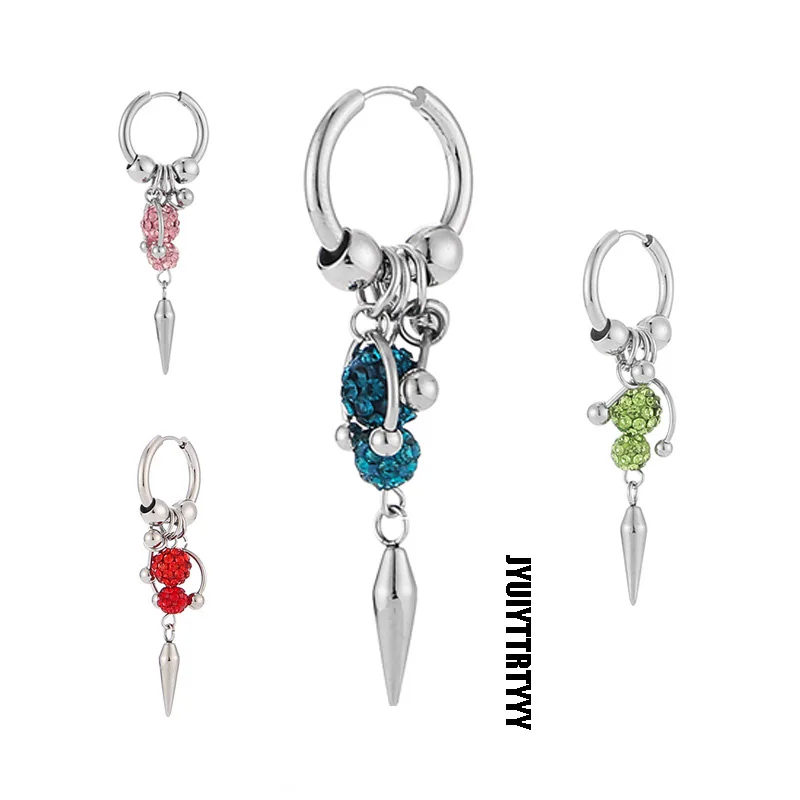 1pcs Punk Spike Rivet Ball Hoop Earrings for Women Men Stainless Steel Drop Earrings Gothic Hip Hop Jewelry Y2K Accessories