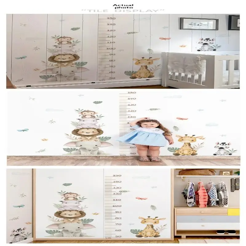 Children's Growth Chart Sticker Jungle Animals Height Ruler Removable Wall Decals For Nursery Room Baby Kids