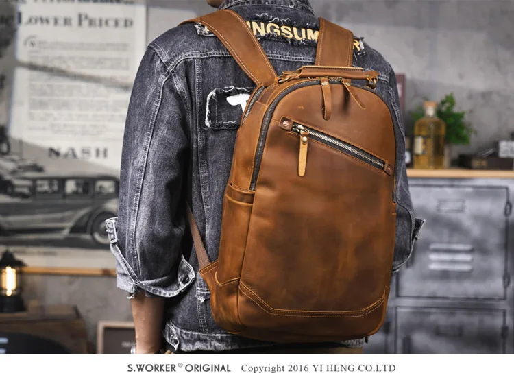PNDME Vintage Crazy Horse Rindsleder Herrenrucksack mit großem Fassungsvermögen, lässiger Designer-Handtaschenrucksack aus echtem Leder für Damen, Reiserucksack. – Detail 3