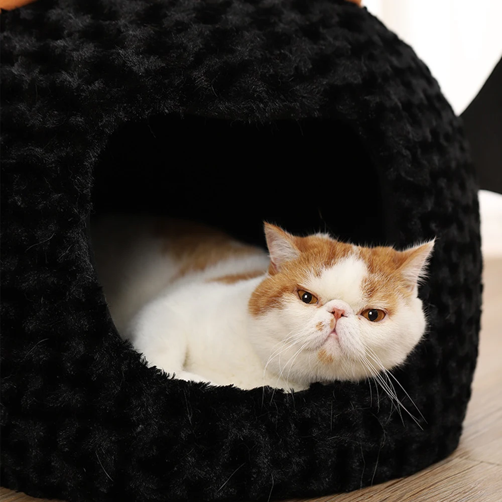 Halloween Pet Nest Winter Warm Cat Bed Fun Cartoon Little Devil Dog House Semi enclosed Cushion  Loop Velvet Tent Waterproof Mat