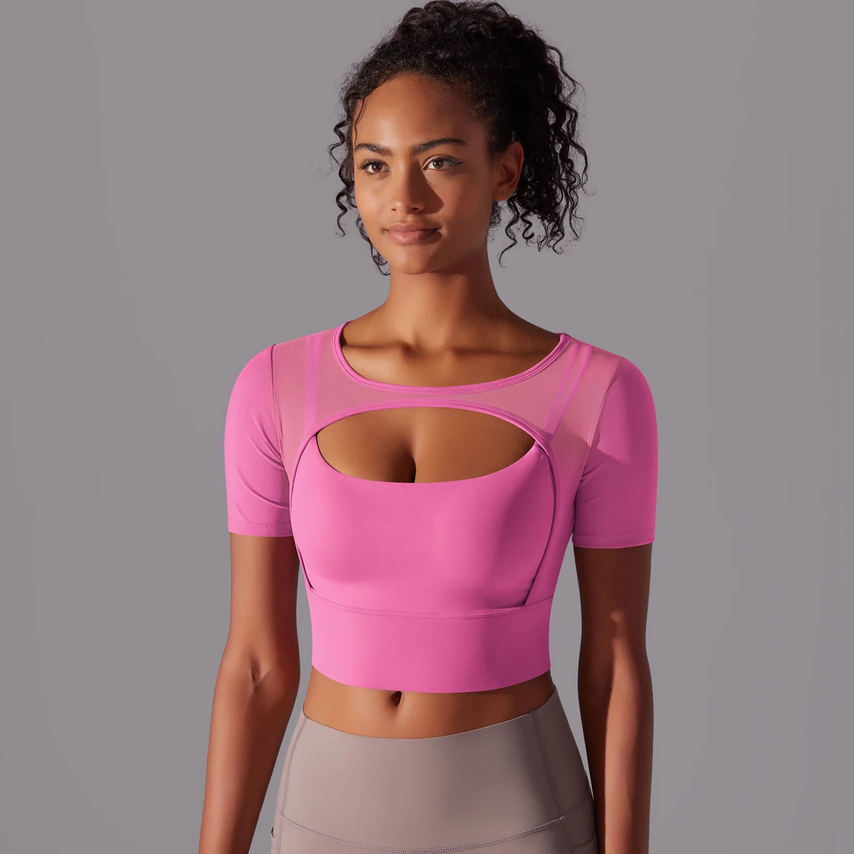 Frauen Mesh Yoga Shirt Sexy Kurzarm T-Shirt Sport Top Bluse Cover Up Quick Dry Gym Kleidung Laufen Fitness Tank Sportwear – Detail 8