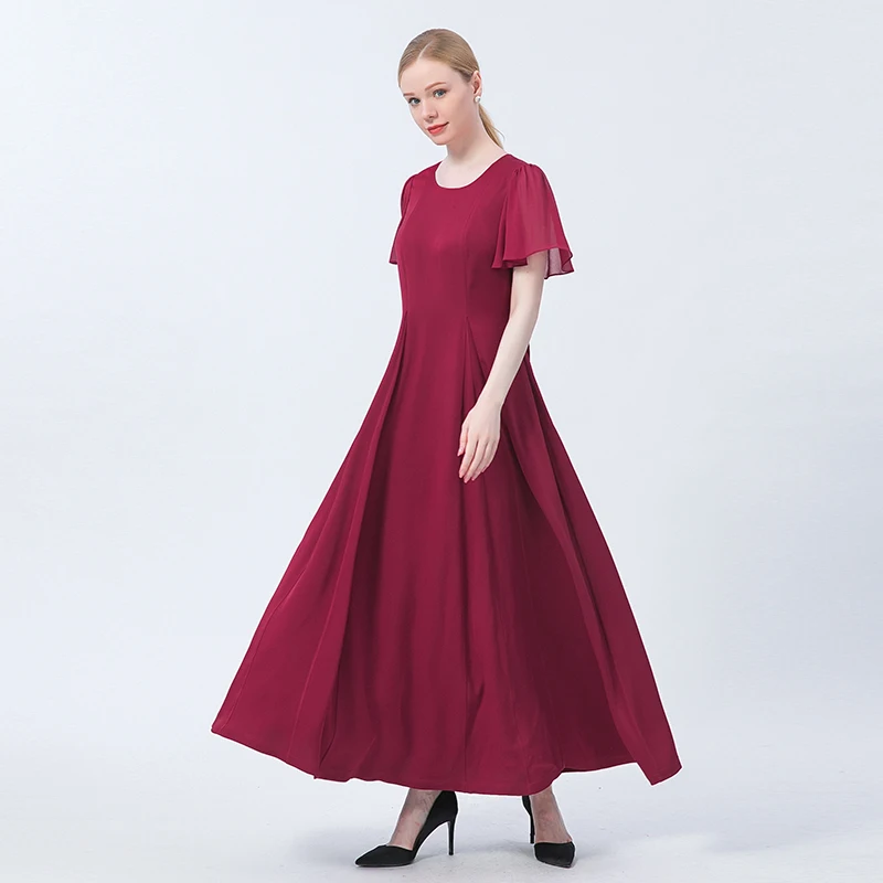 

100% Pure Silk Red O-Neck Summer Elegant Dresses for Women Butterfly Short Sleeve Valentine's Day Present Prom Dress AE1016