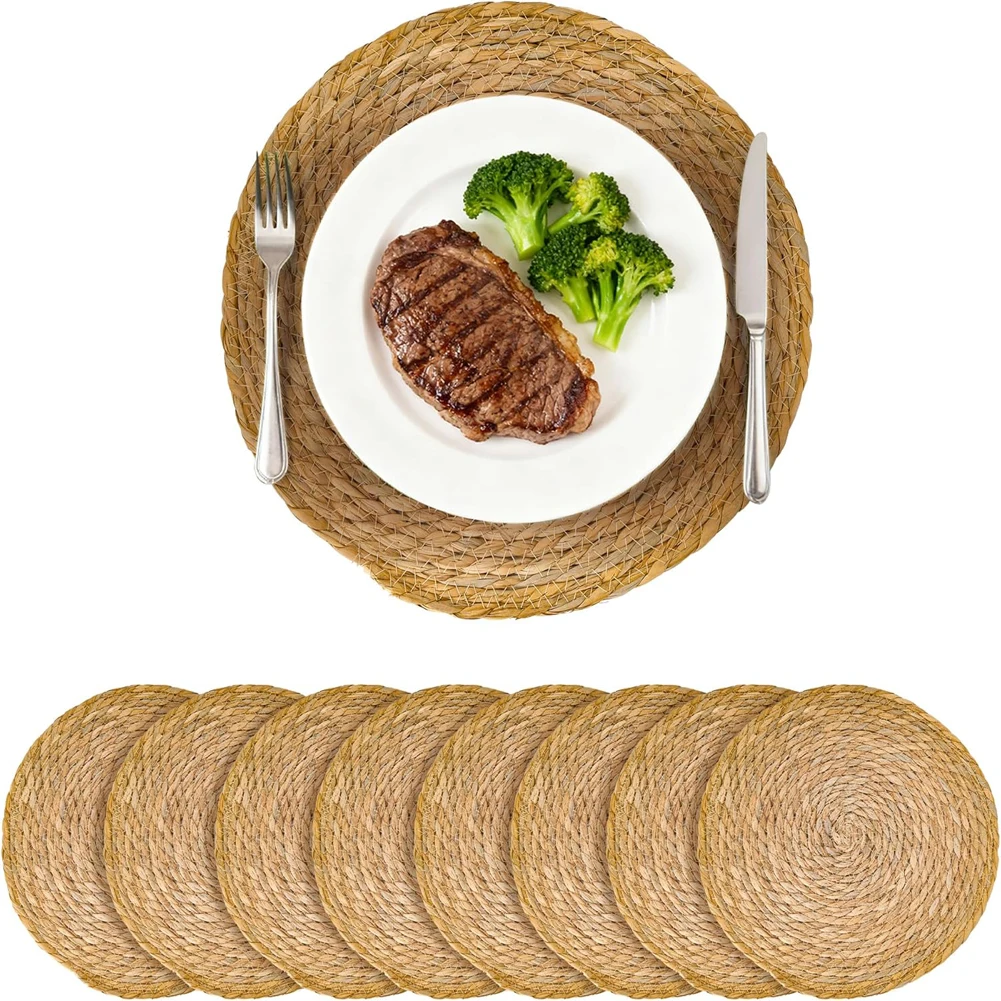 2/5pcs Pot Mats Handwoven Rattan Placemats Round Heat Insulation Mats Natural Woven Table Mats For Dining Home Wedding Decor