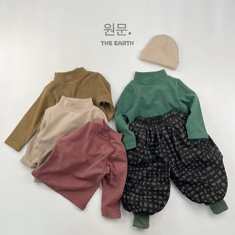 2026 Autumn New Children Long Sleeve T Shirts Boys Turtleneck Bottoming Shirts Girls Cotton Tops Solid Kids Clothes