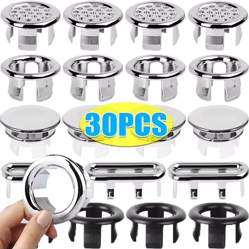 30/1Pcs Wash Basin Overflow Ring Faucet Sink Overflow Cover Home Kitchen Bathroom Basin Trim Bath Sink Round Hollow Ring Plug