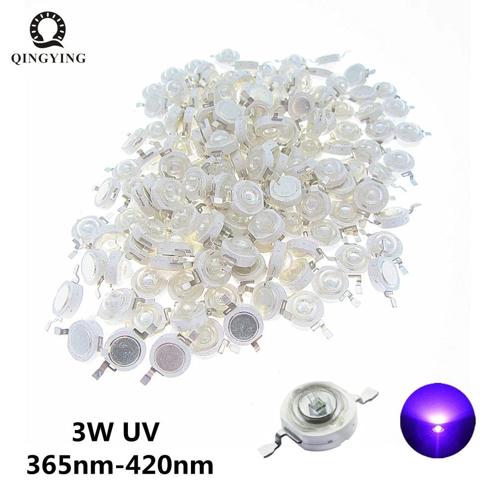 granulos de luz roxa lampada uv ultra violeta chip led 360nm 365nm 375nm 380nm 385nm 395nm 400nm 410nm 420nm 430nm 3w 01