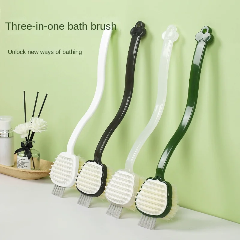 Home multifunctional double-sided bath brush, back brush, three in one long handle bath brush, soft bristle scrubbing brush