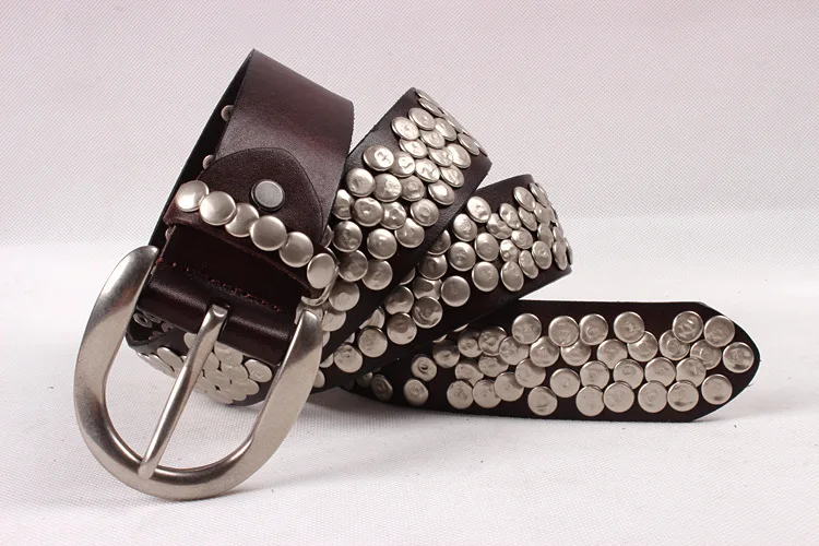 IEFB Punk Leather Belt Baggy Jeans Accessories Irregularly Shaped Circular Rivets Men's Clothing Y2k Decoration Hip Hop 9X955