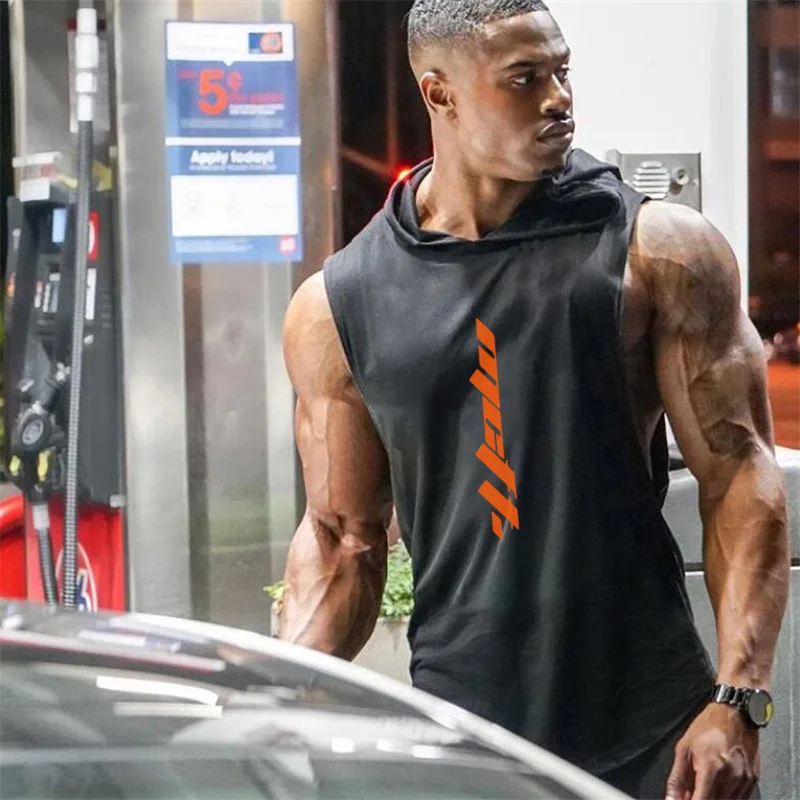 

Летняя повседневная дышащая свободная толстовка с капюшоном, мужские спортивные жилеты с капюшоном в стиле хип-хоп для фитнеса, бодибилдинга, хлопковые майки