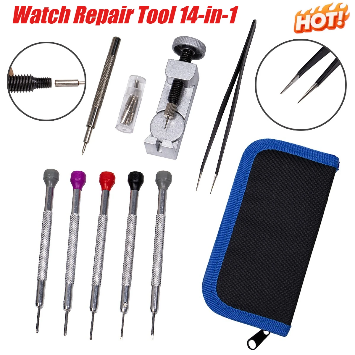 Spring Bar Tool Set - 14-delige horlogemaker gereedschapset, horloge reparatiegereedschap, legering