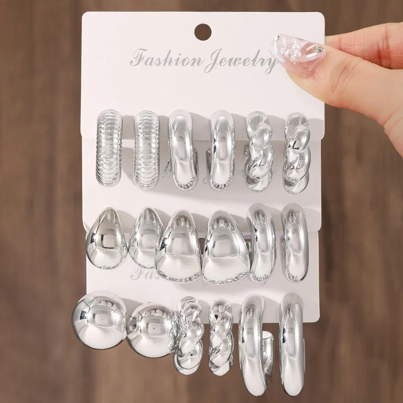 2024 New 18psc Fashion Gold Personalized Exaggerated CCB Earrings Creative Earring Set