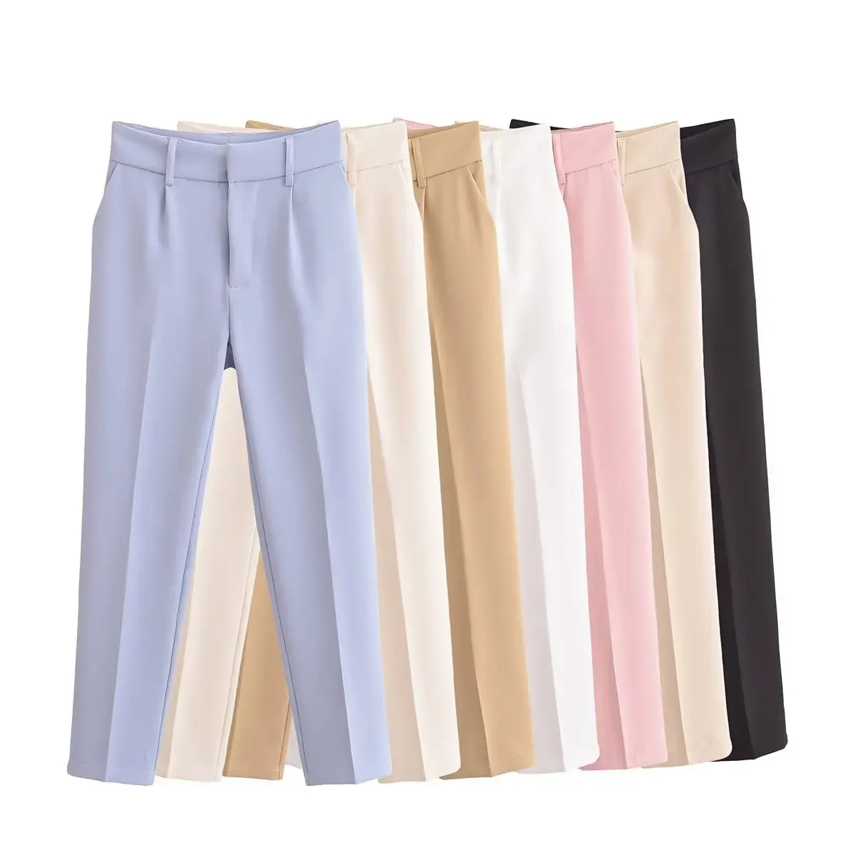 

Women Chic Fashion Office Wear Straight Pants Vintage High Waist Zipper Fly Female Formal Trousers Lady Pencil Trousers