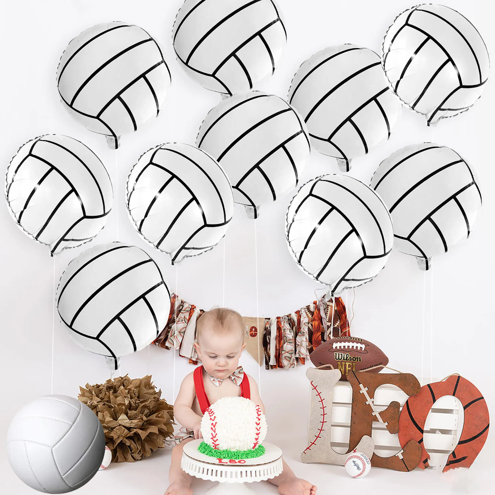 15pcs 18Inch Volleyball Balloons Baseball Rugby Football Balloons Ball Game Theme Party Supplies Kids Birthday Party Decorations