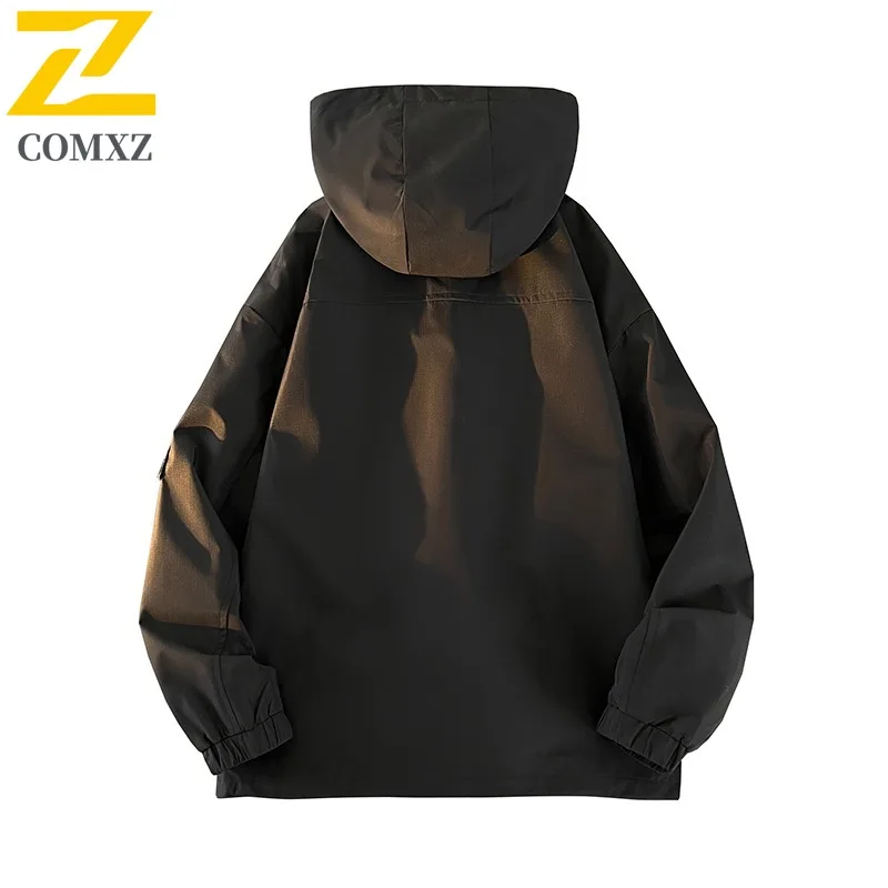 معطف رجالي COMXZ مقاوم للماء ملابس عمل للسفر وركوب الدراجات سترات صيد فضفاضة مقاومة للرياح خفيفة الوزن للتخييم والمشي سترة واقية من الرياح