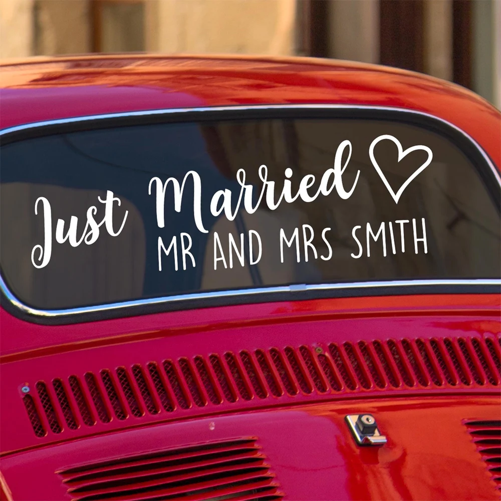 Just Married Personalised Mr & Mrs Wedding Car Sticker Decal for Newlyweds Unique Wedding Decor for Cars Custom car window