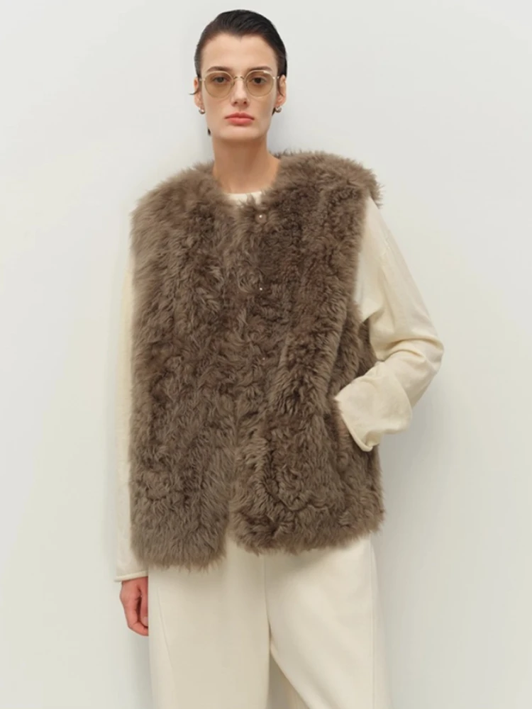 Haut de gamme de luxe Toscana fourrure d'agneau sans manches gilet vestes femmes automne hiver Simple classique court en cuir véritable manteau de fourrure