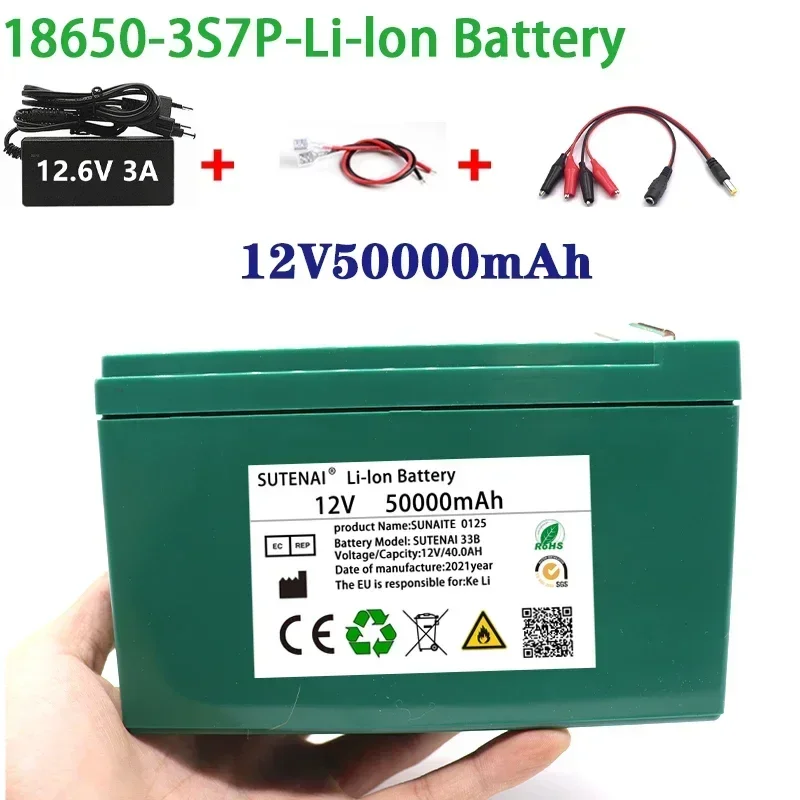 

NEW 12V 50Ah 18650 lithium battery pack 3S7P built-in high current 40A Solar street lamp, xenon lamp, backup power supply, LED