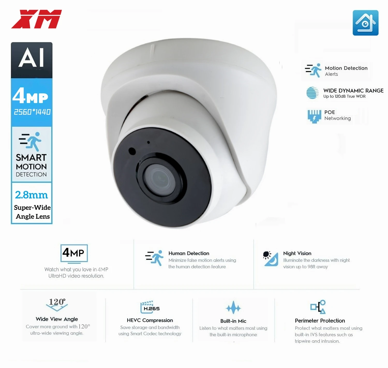 xm hd camera de seguranca cctv ip indoor audio dome cam lente ir p2p rede android iphone xmeye view 28 milimetros 43 mp 01