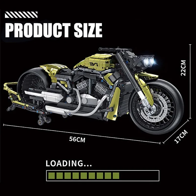 Technical City 2427pcs Harleyed Motorcycle MOC Sport Car Building Blocks 1:5 Scale Motorbike DIY Supercar Bricks Toys For Boys