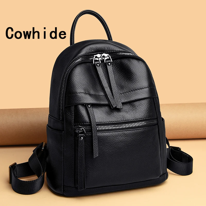 Cowhide Backpack 2023 New High Quality Soft Leather Leisure Travel Large Capacity For Teenage Girls Women\'s Backpack