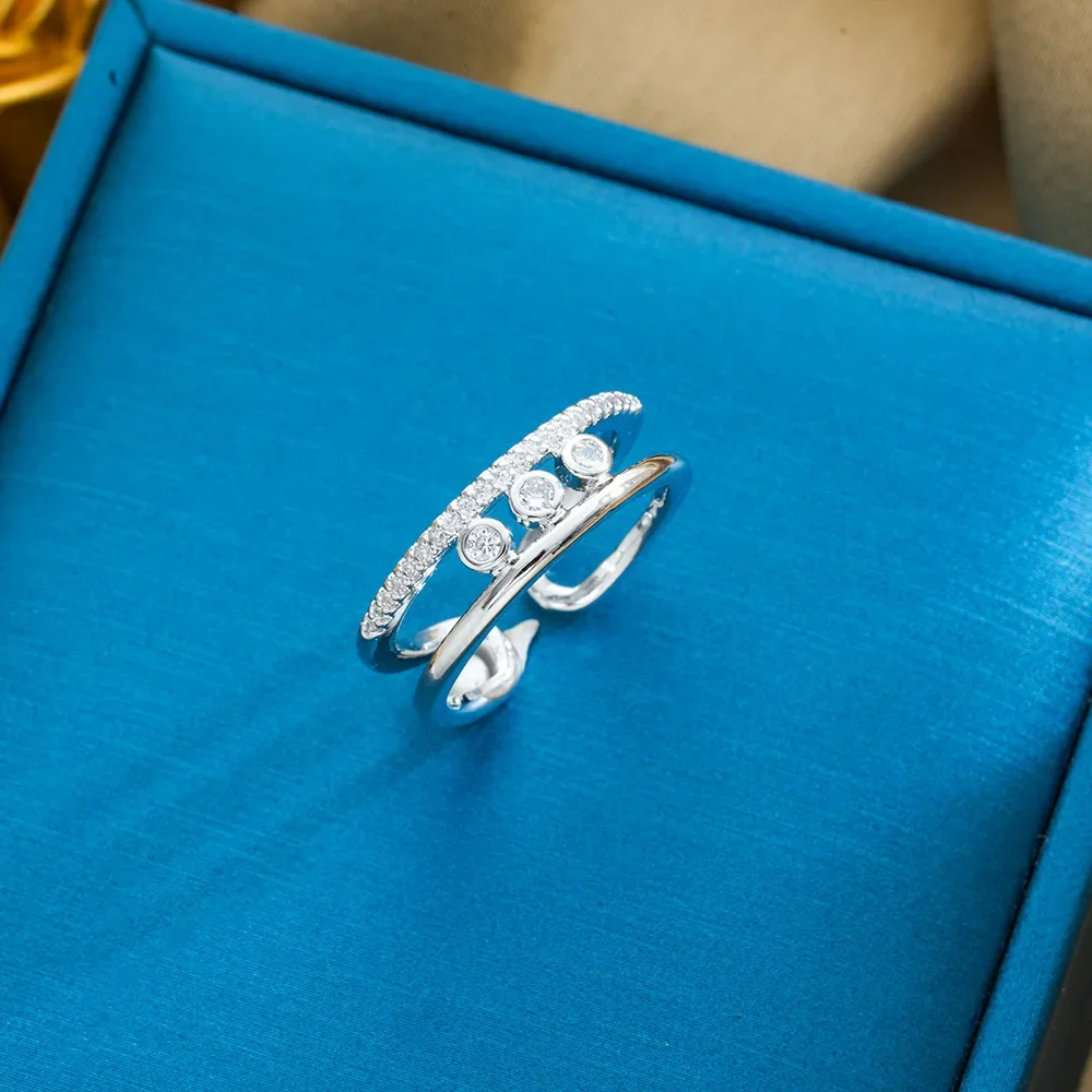 Двухслойное открытое кольцо с цирконом, универсальный женский модный легкий роскошный стиль, нишевый высококачественный дизайн