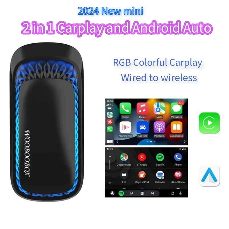 

New Smart RGB Carplay AI Box for Apple Mini Car Play Wireless Adapter Car OEM Wired CarPlay To Wireless USB Dongle Plug and Play