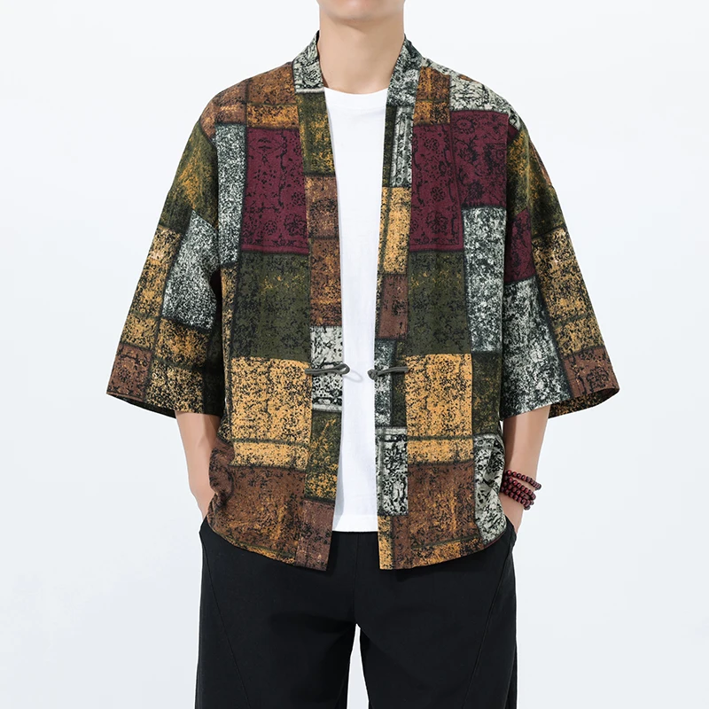 

Spring Summer Chinese Style Kimono Cardigan Ethnic Inspired Loose Fit Open Front Shirt with Belt Boho Chic Asian Fusion Tops 5XL