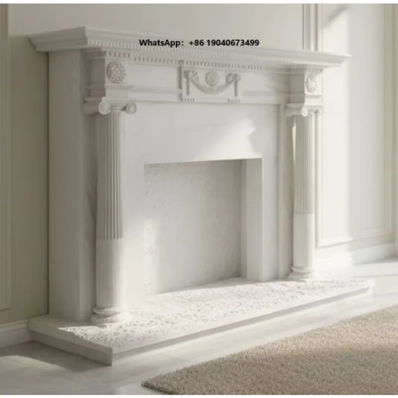 Stone Marble Fireplace Hand-carved Natural Marble Fireplace Applied to Indoor Villa Decoration wjr