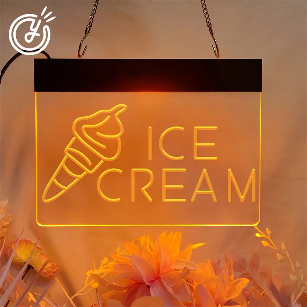 Ice Cream 3D Carving Neon Sign Light Restaurant Cafe Room Decor Wall Hanging Neon LED Sign Shop Signboard Neon Light LED Lamp