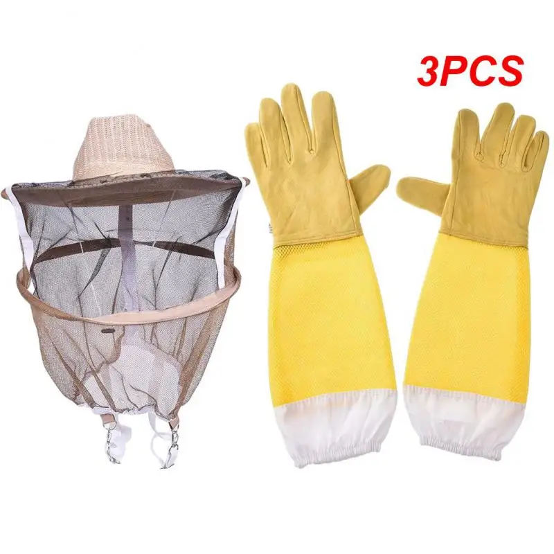 

3PCS Maintain Comfort Gloves Adjustable Face Protector Breathable Anti-bee Hat Beekeeper Equipment Prevent Bee Stings Veil