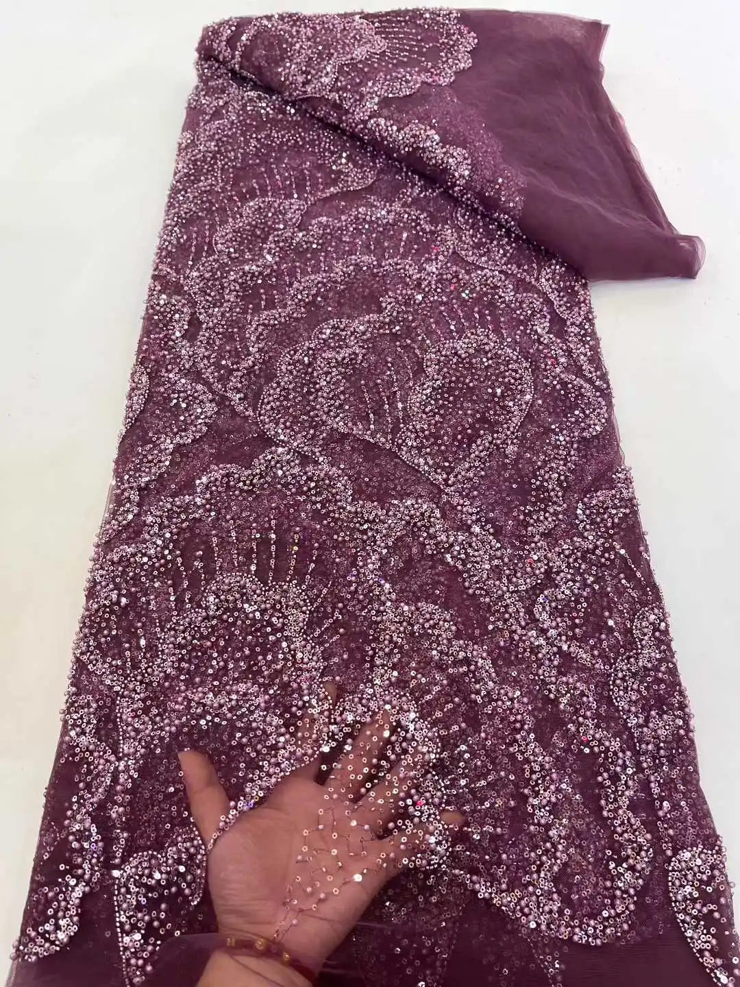 

French Sequins Mesh Lace Fabric 2025 Hot Sale Africa 3D Lace Fabric Nigeria Groom Embroidery Tulle Party Dresses Women's Sewing