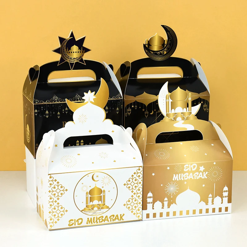 

4pcs Eid Mubarak Candy Gift Boxes Ramadan Decoration 2024 Biscuit Candy Snack Packaging Box Muslim Islamic Festival Party Decor