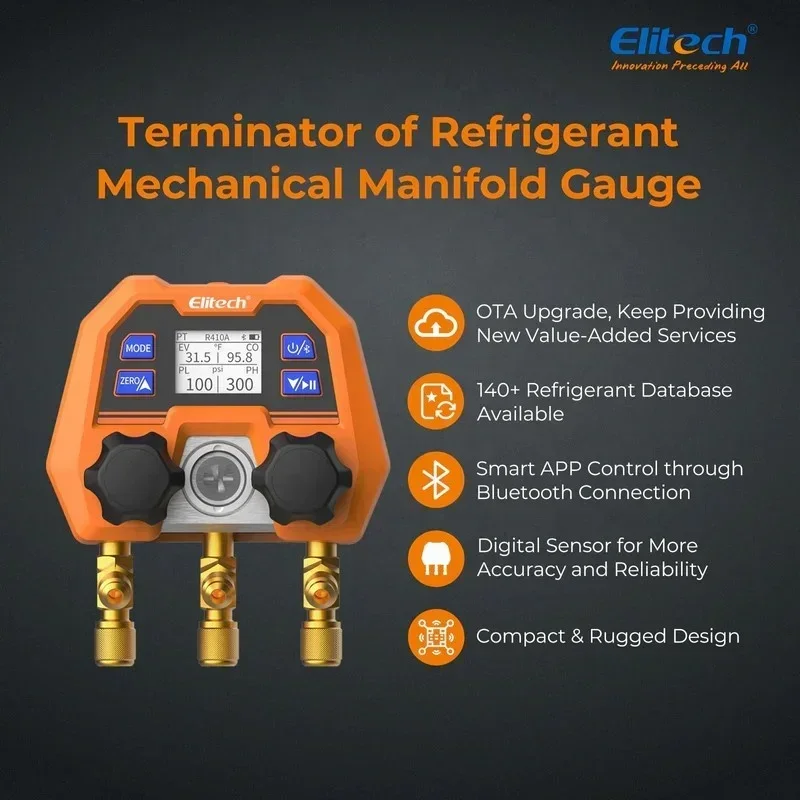 Elitech Digital collettore Gauge controllo App AC manometri condizionatore d\'aria refrigeranti mini manometro digitale