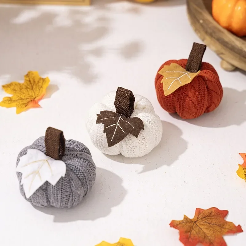 3pcs Thanksgiving Party Decoration Knitted Pumpkin Harvest Festival Party DIY Pumpkin Ornament Happy Thanksgiving Day Home Decor