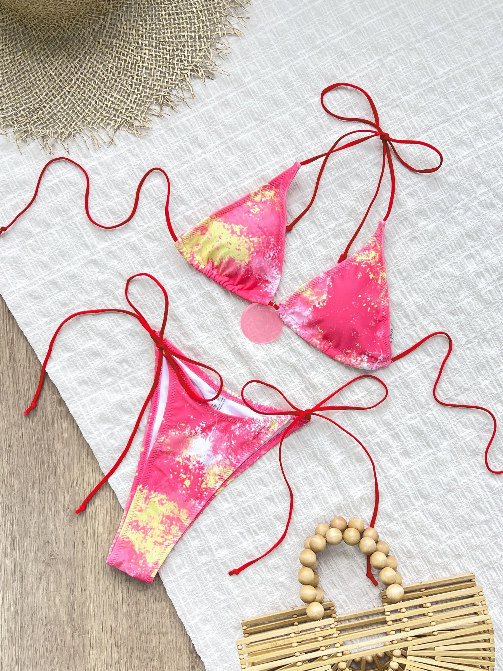 

2025 Sexy Red Bikini Set with Metal Ring Accent - Adjustable Straps and High-Cut Bottoms Perfect for Beach Wear and Pool Parties