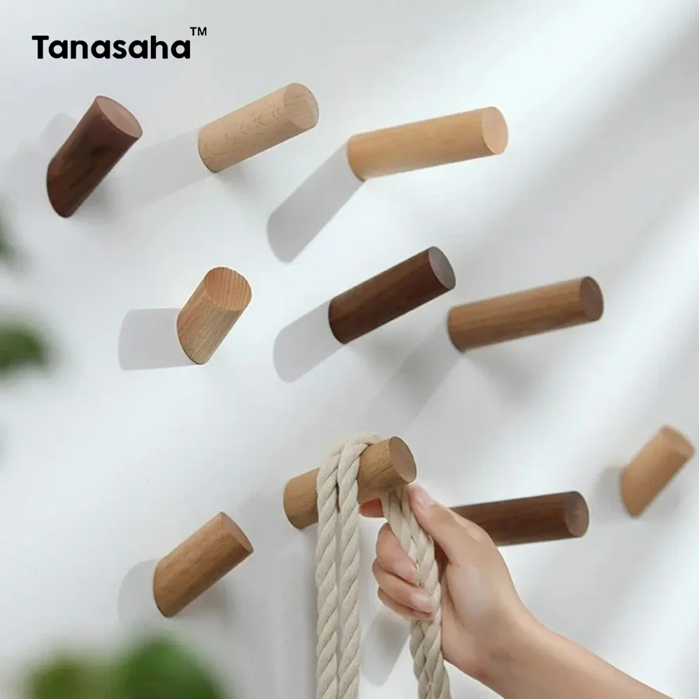 

Natural Wood Clothes Hanger Beech Walnut Wood Hook Wall Mounted Coat Hook Keys Holder Scarf Storage Hanger Furniture Hardware