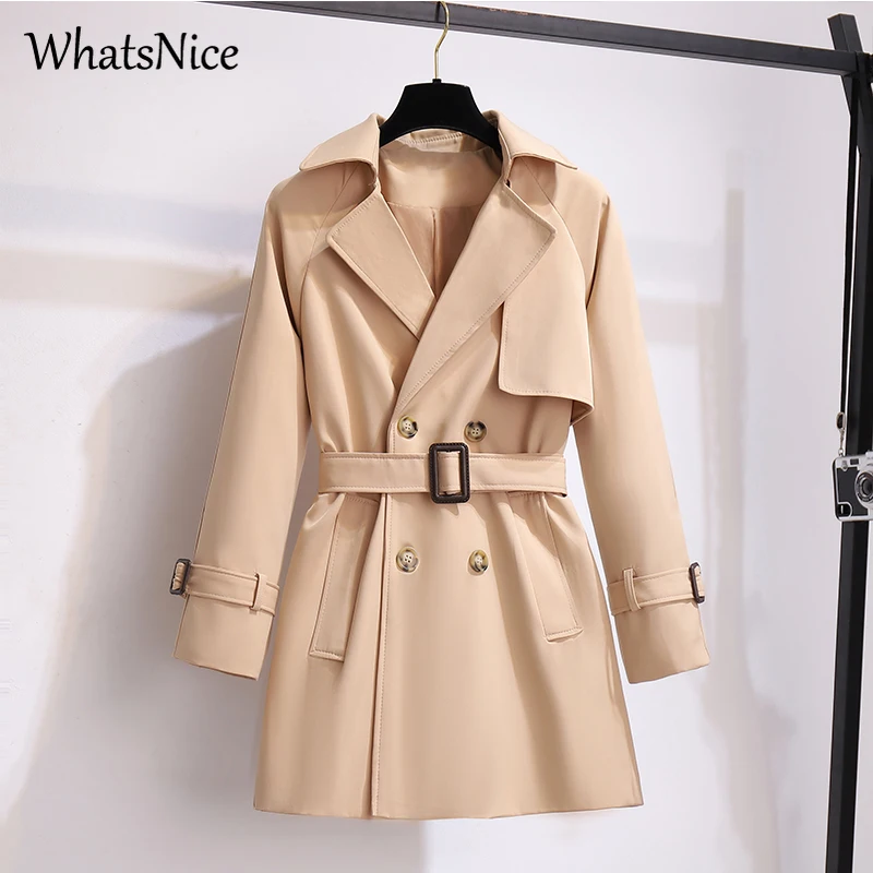 Coreano doppio petto con cintura Chic Trench femminile per le donne New Fashion Office Ladies Loose Outwear Designer Windbreaker