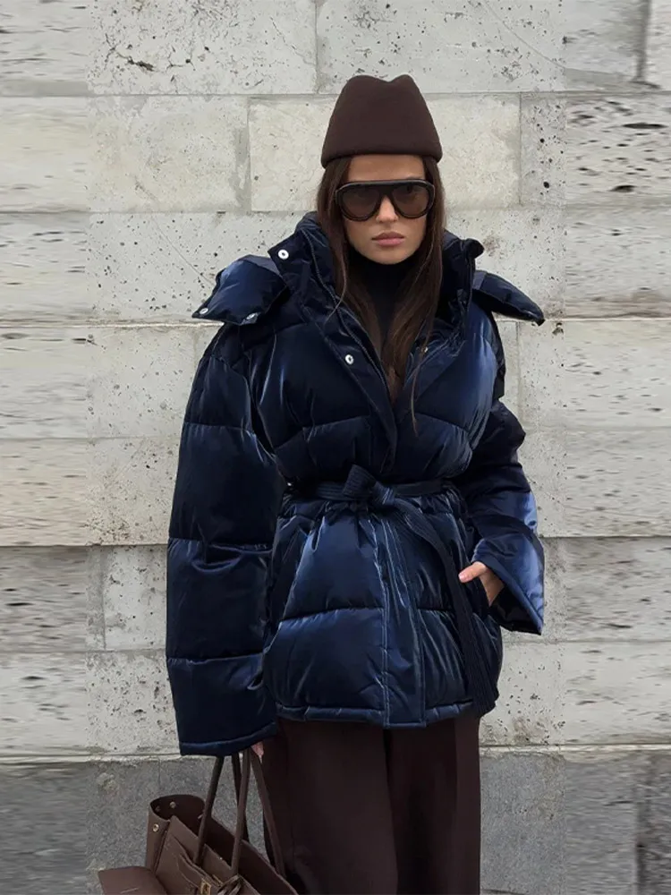 Women's Winter Jacket Chic Hooded Zipper Pockets Stand Collar Female Warm Padded Coat Solid Lady Commute Autumn Top 2026