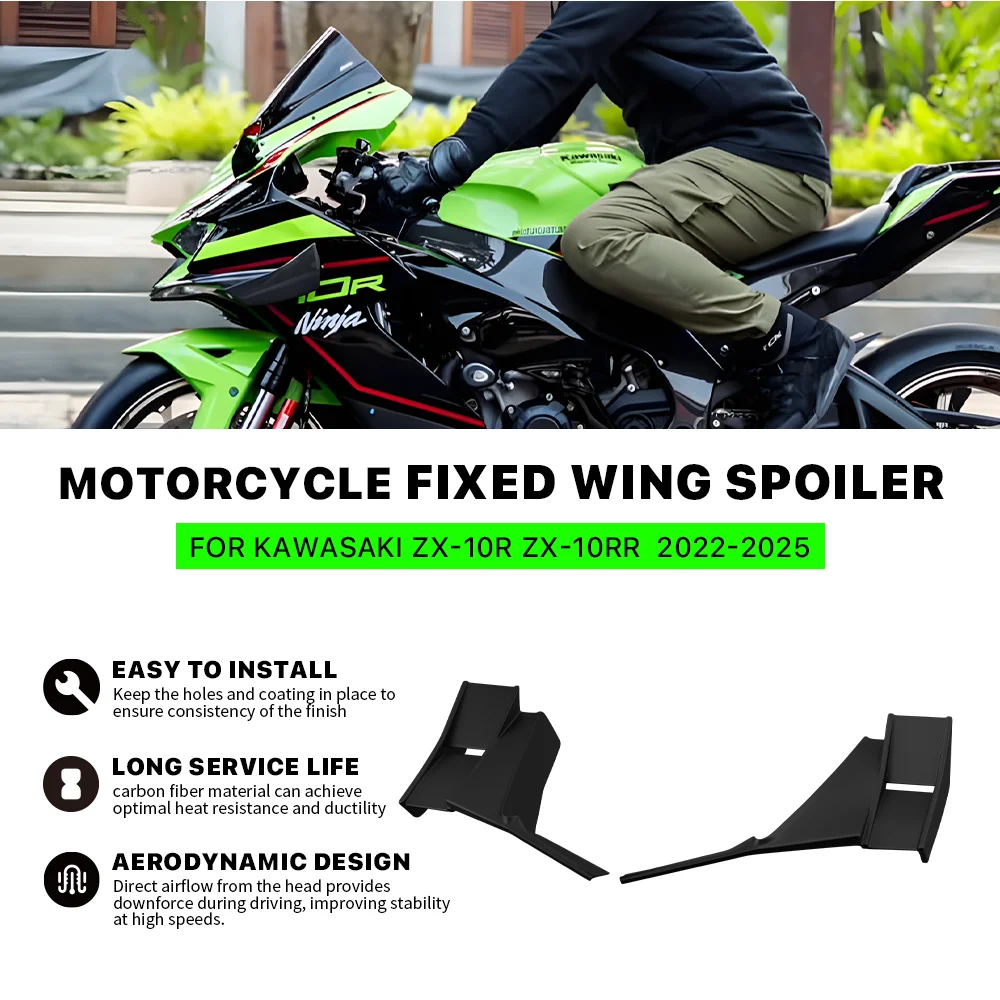 Motorcycle Front Aerodynamic Fixed Wing Spoiler For Kawasaki ZX-10R ZX-10RR 2022-2025 ABS Side Winglet Windshield Wing Fairing