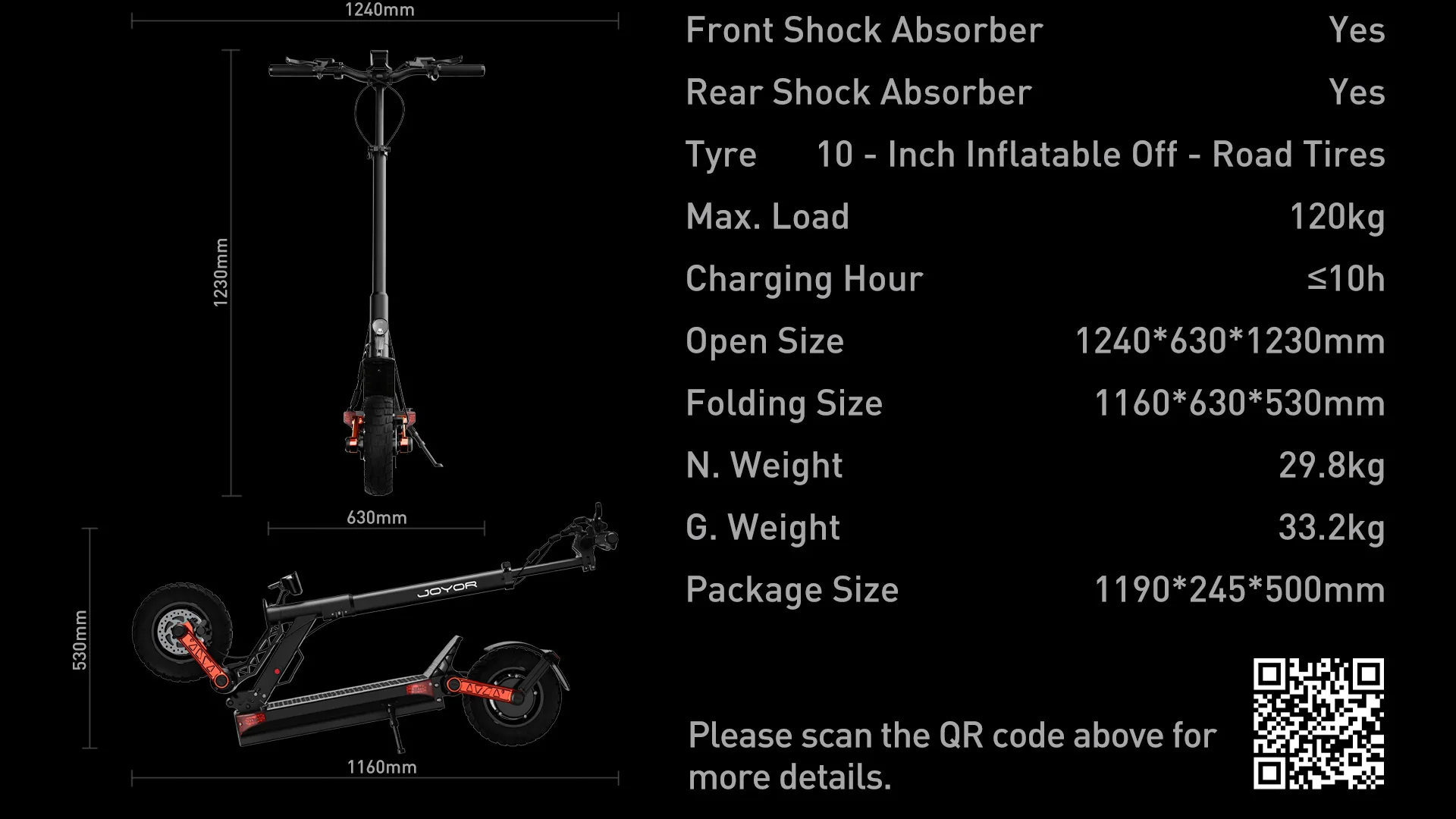 JOYOR S10-S-Z City Commuting E-Scooter 60V 18Ah Doppelmotor 10 Zoll Reifen Tragbarer Elektroroller 70-85km Reichweite – Detail 19