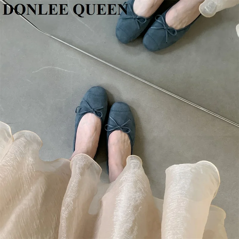 DONLEE QUEEN 2024 Summer Flats Ballet Shoes Women Slip On Loafers Round Toe Shallow Bowtie Ballerina Soft Moccasin zapatos mujer