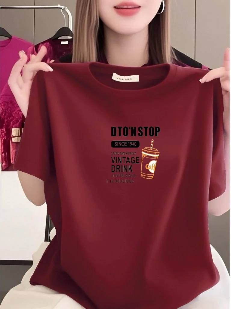 

Loose Fit Polyester Fiber Short Sleeve round Neck Printed T-Shirt for Middle-Aged And Elderly Women Breathable Springwear