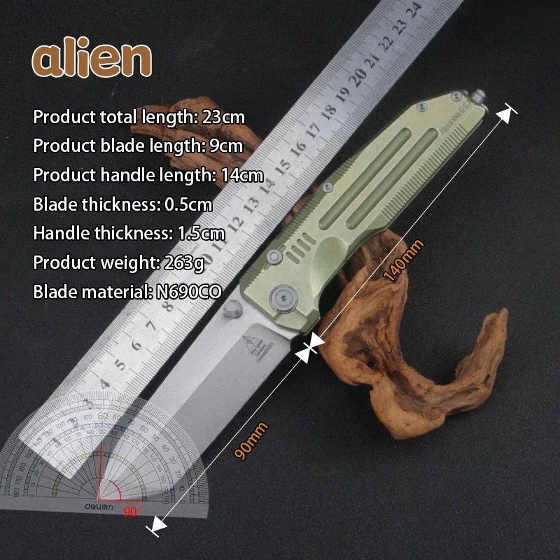 

N690G steel high-end titanium alloy handle sharp folding fruit knife rope cutter camping tool heavy folding