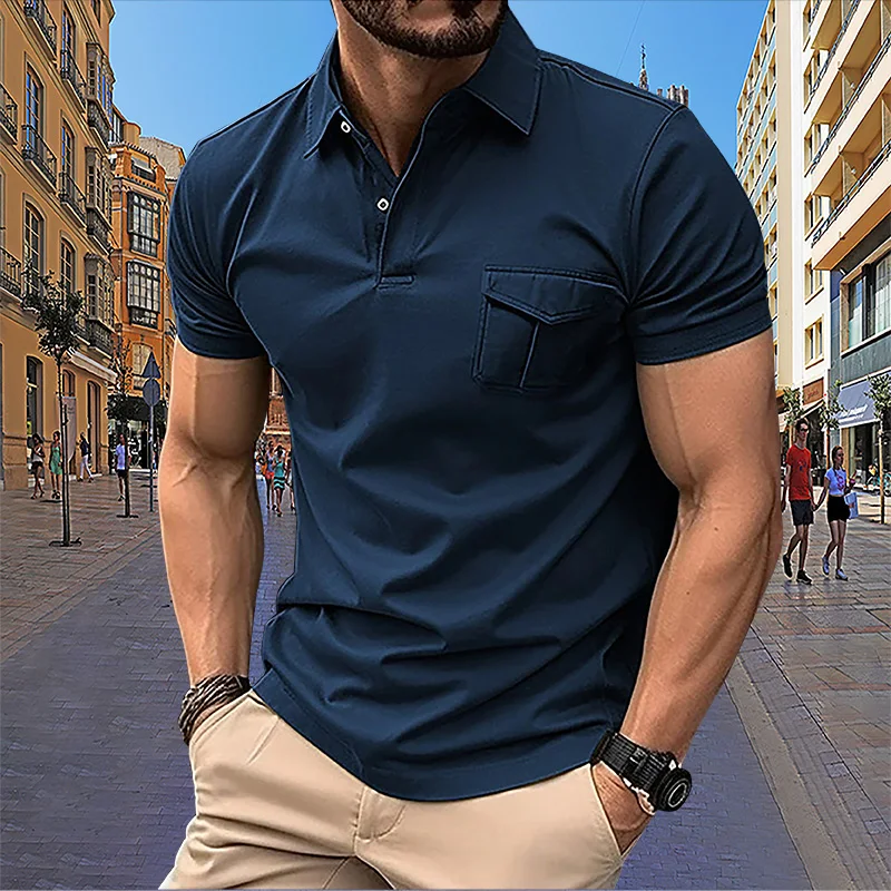 Polo informal de manga corta para hombre, Camiseta con bolsillo de solapa, transpirable, ropa de oficina, Verano