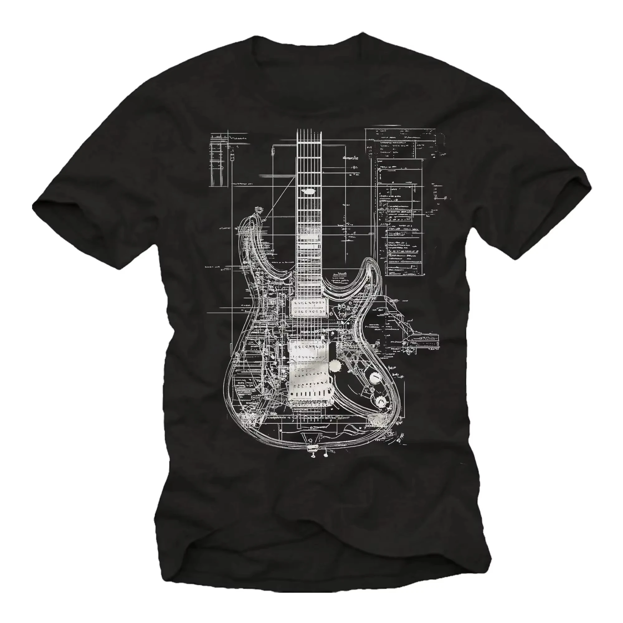 Electric Guitar Graphic Tee Unisex Vintage Blue Print Motif Gift for Guitarists Short Sleeve Casual Trendy Streetwear Tops
