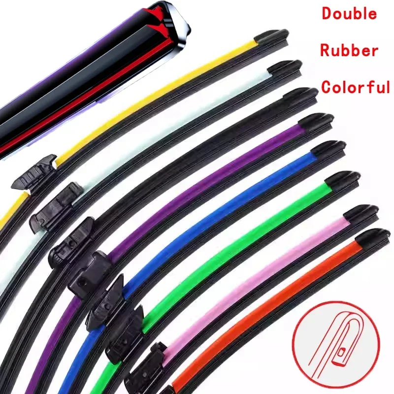 

Colorful U J Hook Car Windshield Wiper blades Universal Soft Double layer Rubber Frameless Bracketless 16" 19" 20" 22" 24"26"