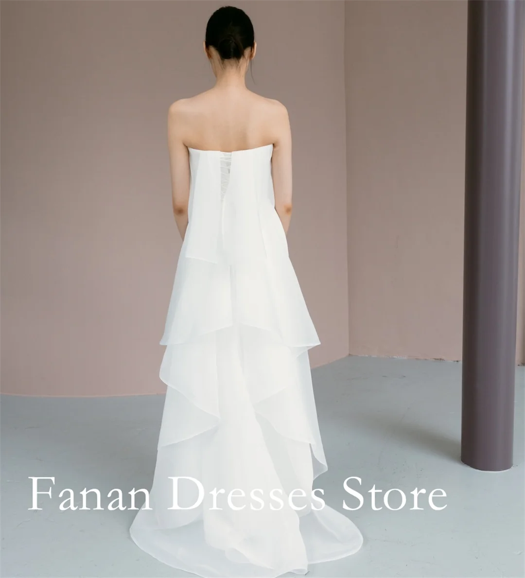 Strapless Square Neck Wedding Dress Double Layer Overlay Side Tulle Train Slim Mermaid Sheath Bridal Gown For Civil Elopement