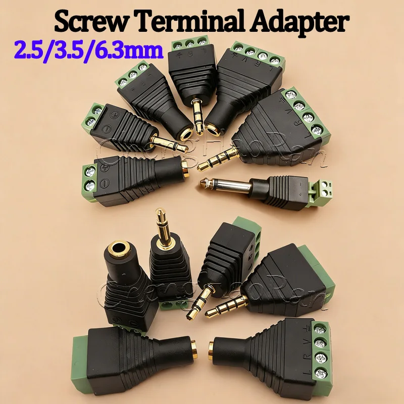 

1PC Audio Plug/Jack to Screw Terminal Adapter 3.5mm/2.5mm/6.3mm RCA 3/4 Pole Mono Stereo Connector For Speaker CCTV DIY Wiring