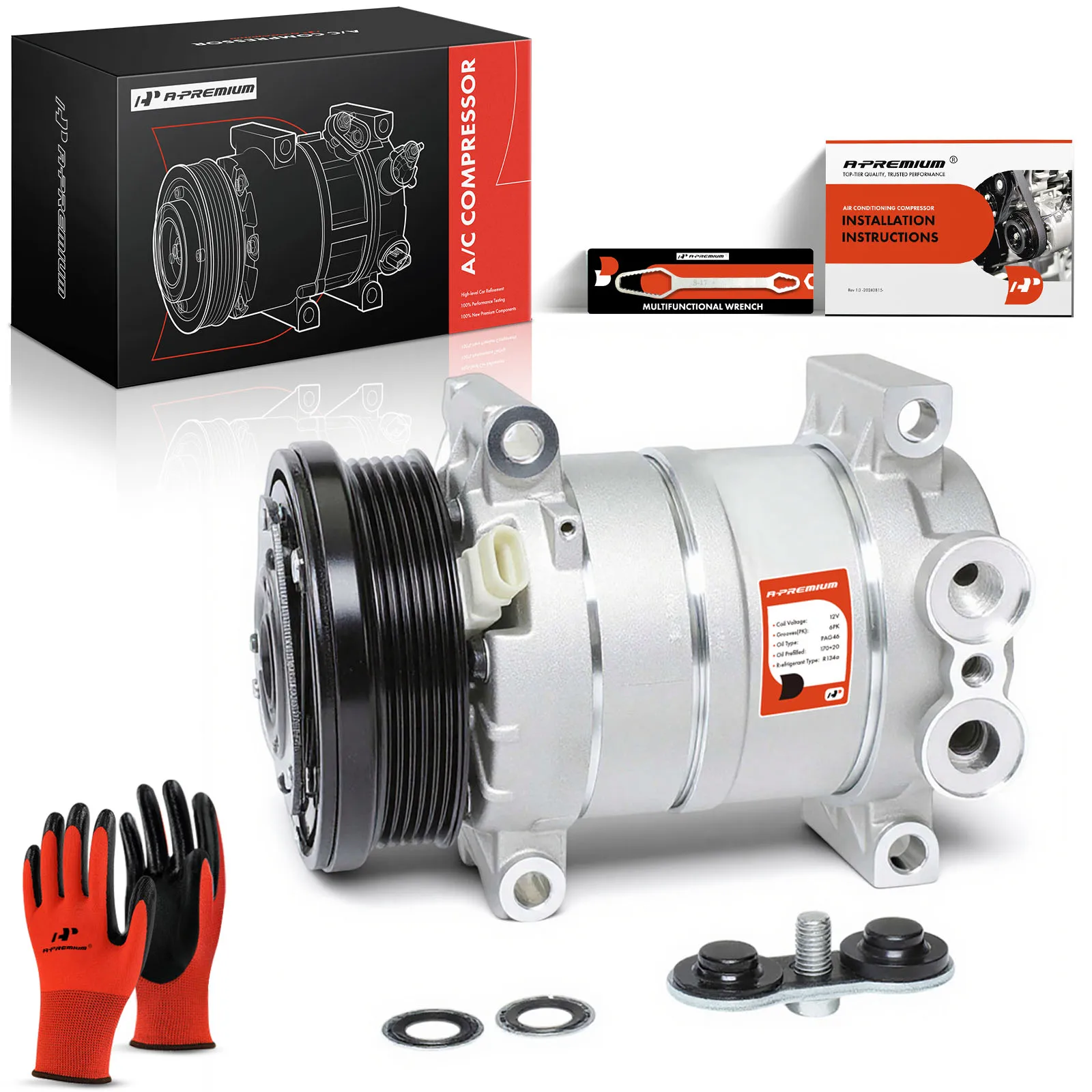 A-Premium AC Compressor with 6-Groove Pulley for GMC Safari 1996-2005 Chevrolet Astro 1996-2005