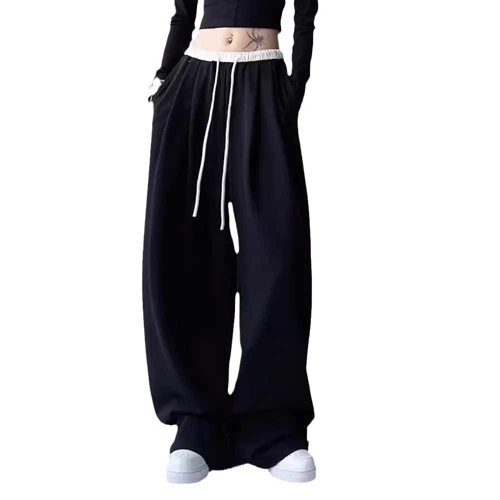 

Women's Pocket Pants Loose Hip Hop High Straight Leg Waist Casual Pants Elastic Waist Sweatpants Trousers Cargo Pants